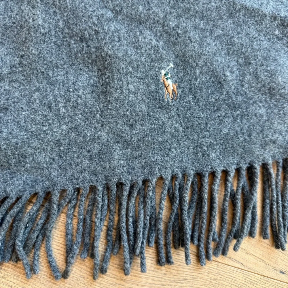 Polo Ralph Lauren Cashmere Lambswool Scarf Gray Made in‎ Italy Embroidered Pony